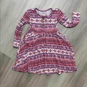 Posh Peanut Red and Purple Fairisle Kids Dress